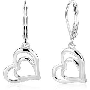 14K Gold Plated Heart Dangle Earrings Drop Leverback Earring for Trendy Women